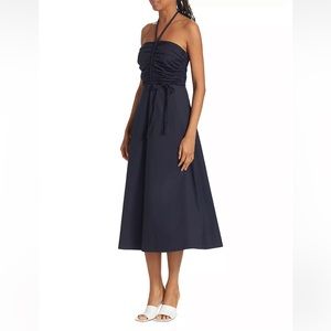 Veronica Beard Tucker Ruched Halter Midi Dress